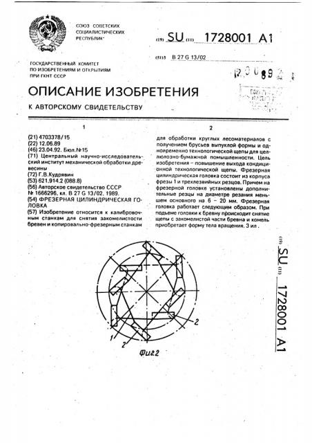 Фрезерная цилиндрическая головка (патент 1728001)