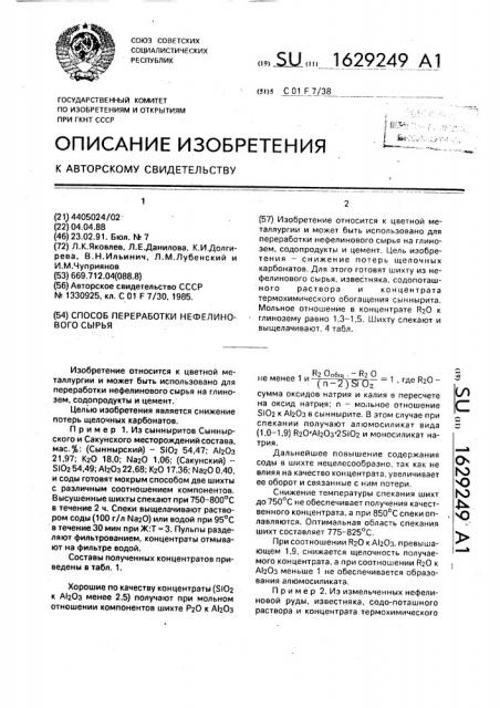 Способ переработки нефелинового сырья (патент 1629249)