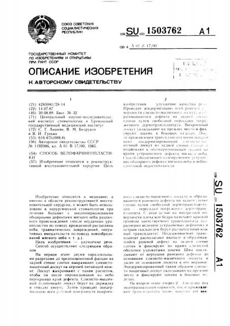 Способ велофарингопластики (патент 1503762)