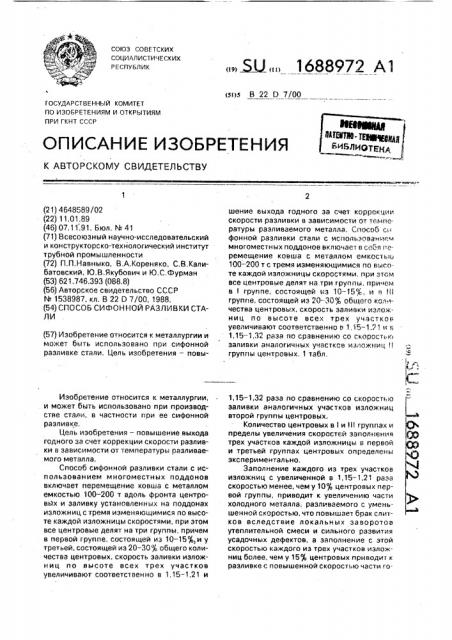 Способ сифонной разливки стали (патент 1688972)