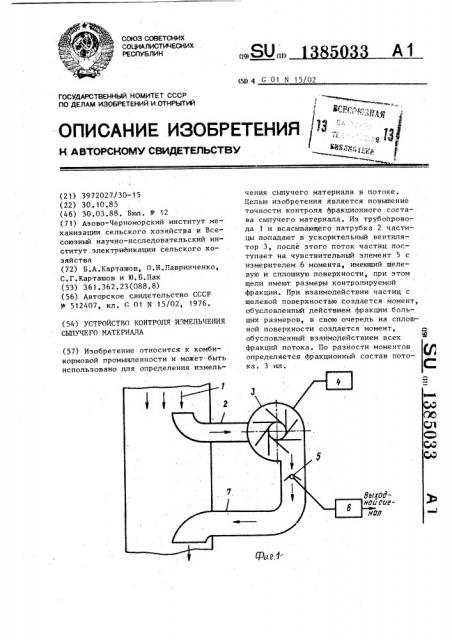 Устройство для контроля измельчения сыпучего материала (патент 1385033)