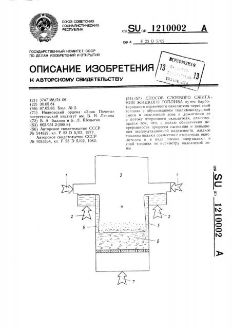 Способ слоевого сжигания жидкого топлива (патент 1210002)