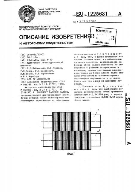 Комплект рабочих валков (патент 1225631)