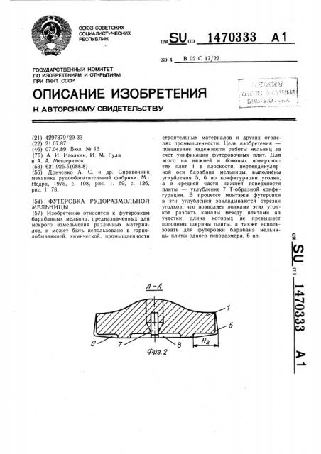 Футеровка рудоразмольной мельницы (патент 1470333)