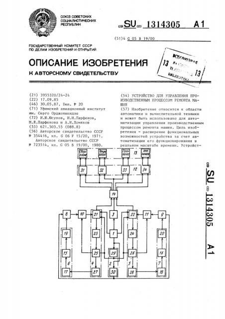 Устройство для управления производственным процессом ремонта машин (патент 1314305)