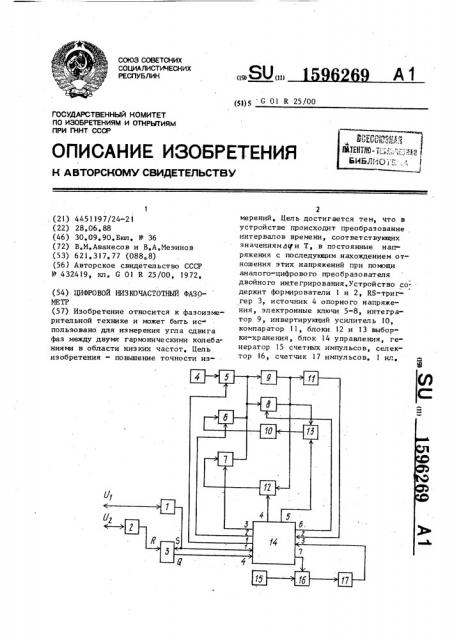 Цифровой низкочастотный фазометр (патент 1596269)