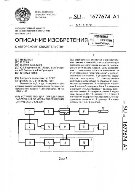 Устройство для определения расстояния до места повреждения оптического кабеля (патент 1677674)