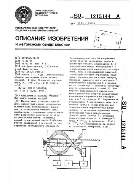 Спектрометр обратно рассеянных ионов низких энергий (патент 1215144)