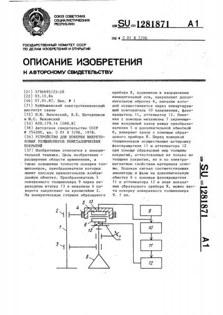 Устройство для поверки вихретоковых толщиномеров неметаллических покрытий (патент 1281871)