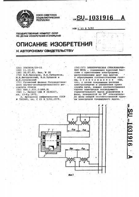Электрическая стекловаренная печь (патент 1031916)