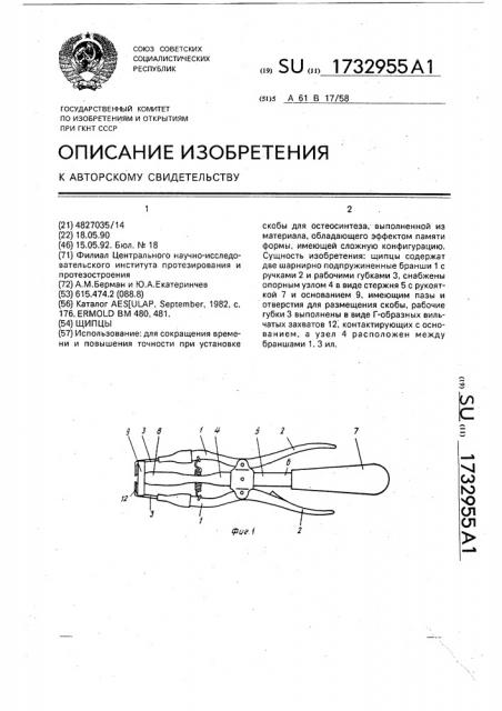 Щипцы (патент 1732955)