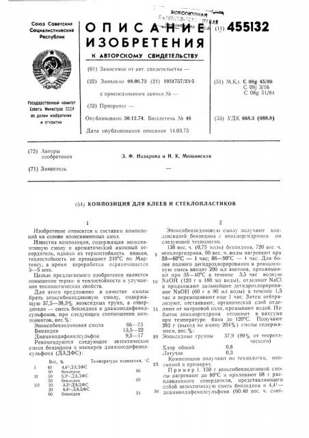 Композиция для клеев и стеклопластиков (патент 455132)