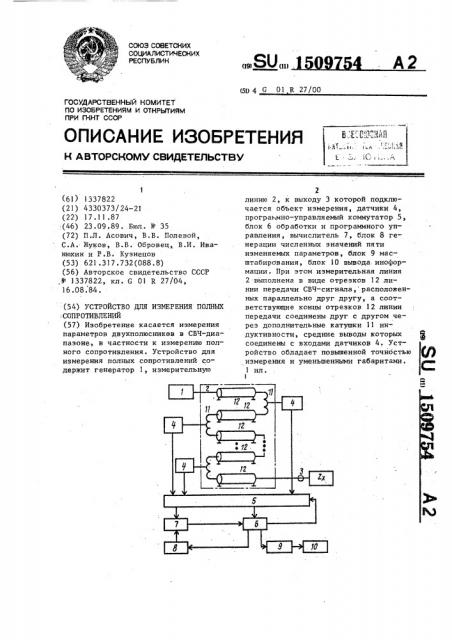 Устройство для измерения полных сопротивлений (патент 1509754)