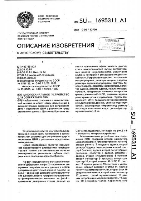 Многоканальное устройство для сопряжения эвм (патент 1695311)