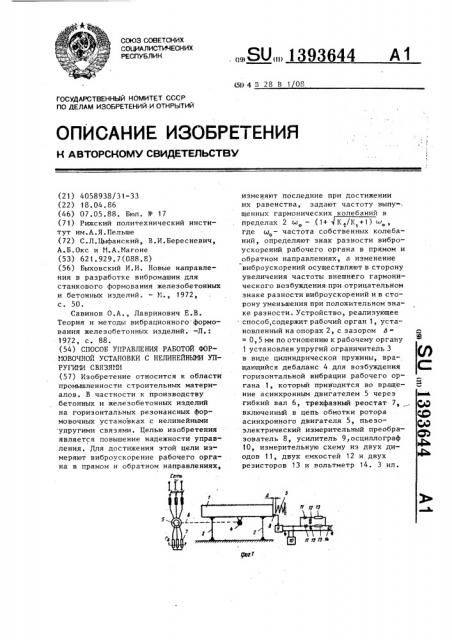 Способ управления работой формовочной установки с нелинейными упругими связями (патент 1393644)