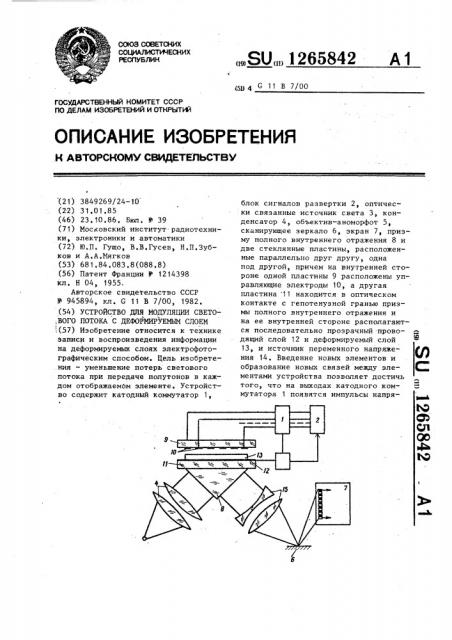 Устройство для модуляции светового потока с деформируемым слоем (патент 1265842)