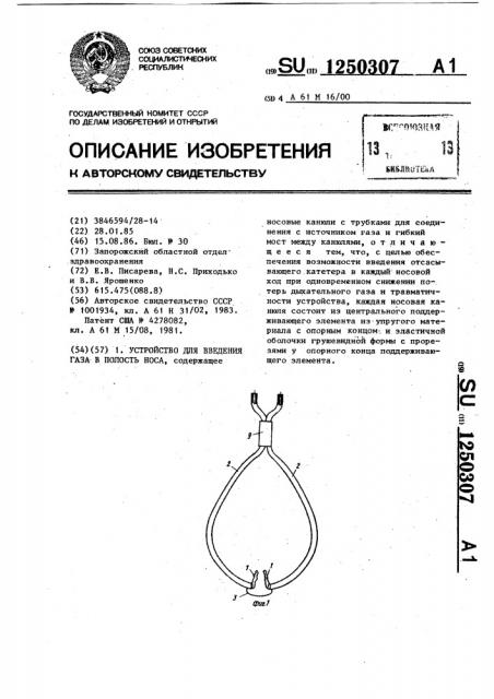 Устройство для введения газа в полость носа (патент 1250307)