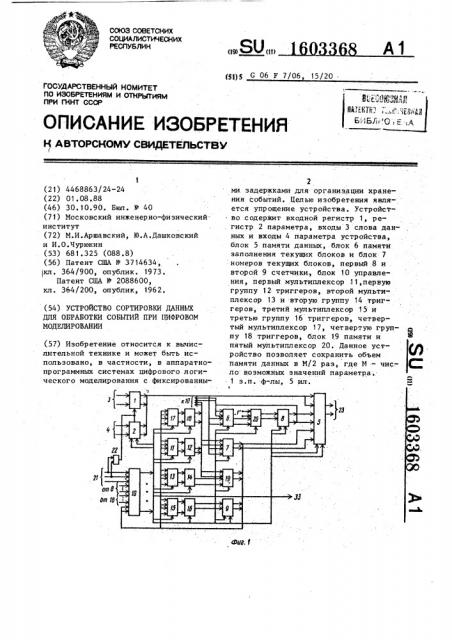 Устройство сортировки данных для обработки событий при цифровом моделировании (патент 1603368)