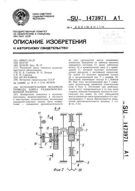 Исполнительный механизм привода бойка радиально-ковочной машины (патент 1473971)