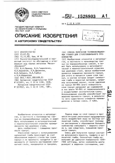 Способ получения теплоизоляционных гранул для сталеплавильного производства (патент 1528803)