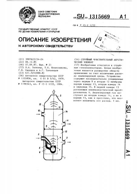 Струйный чувствительный акустический элемент (патент 1315669)