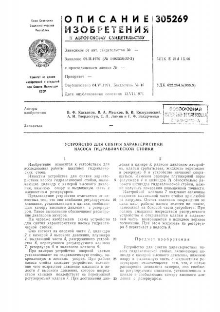 Устройство для снятия характеристики насоса гидравлической стойки (патент 305269)
