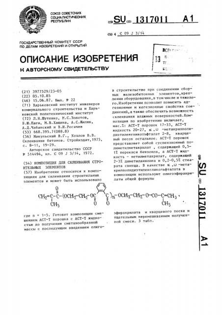 Композиция для склеивания строительных элементов (патент 1317011)