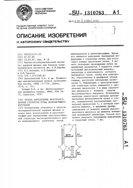 Способ определения пространственной структуры пучка ионизирующего излучения (патент 1310763)