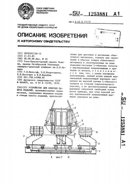 Устройство для обвязки пакета изделий (патент 1253881)