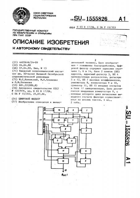 Цифровой фильтр (патент 1555826)