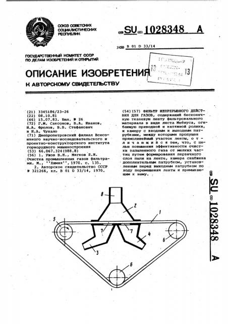 Фильтр непрерывного действия для газов (патент 1028348)