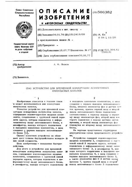 Устройство для временной коммутации асинхронных импульсных каналов (патент 566382)