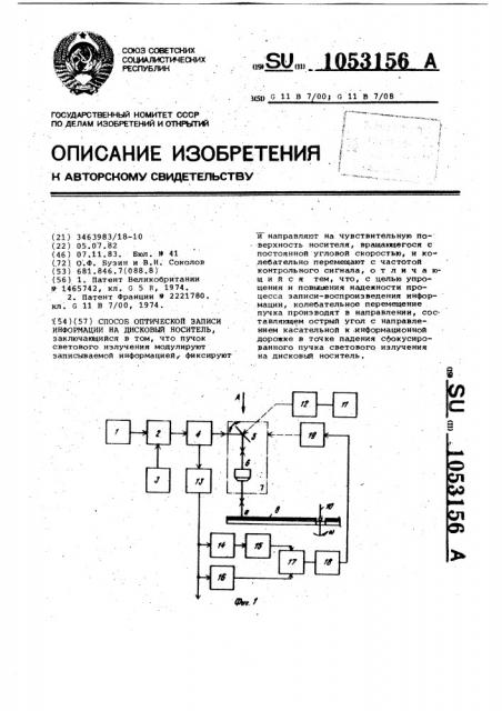Способ оптической записи информации на дисковый носитель (патент 1053156)