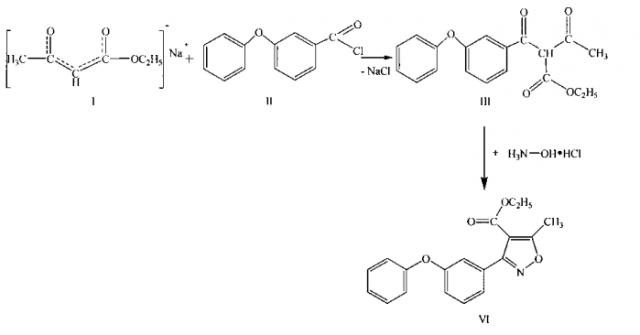 Способ получения этил 5-метил-3-(3-феноксифенил)изоксазол-4-карбоксилата (патент 2592281)