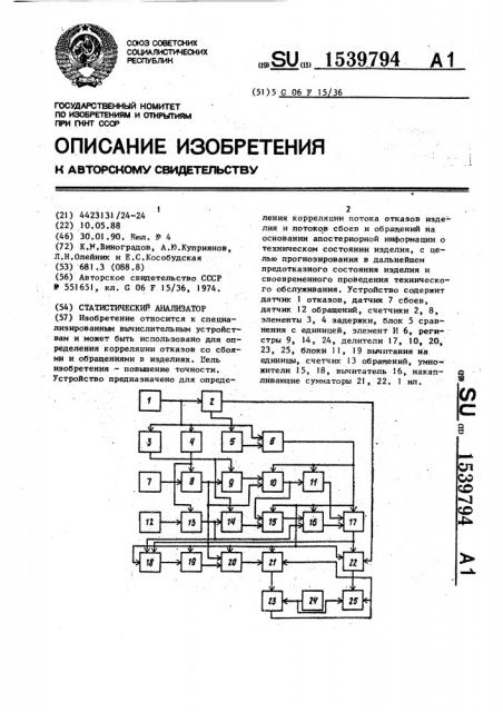 Статистический анализатор (патент 1539794)