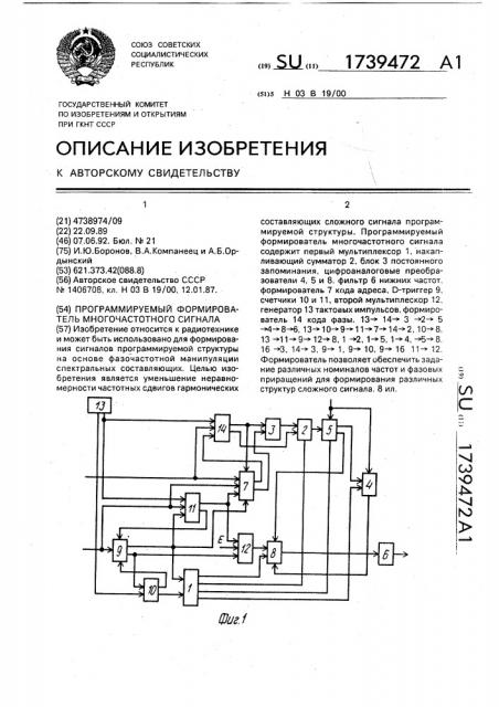 Программируемый формирователь многочастотного сигнала (патент 1739472)