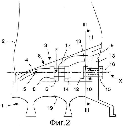 Облегченная междулопаточная площадка для опорного диска лопаток вентилятора турбореактивного двигателя и опорный диск лопаток (патент 2343292)