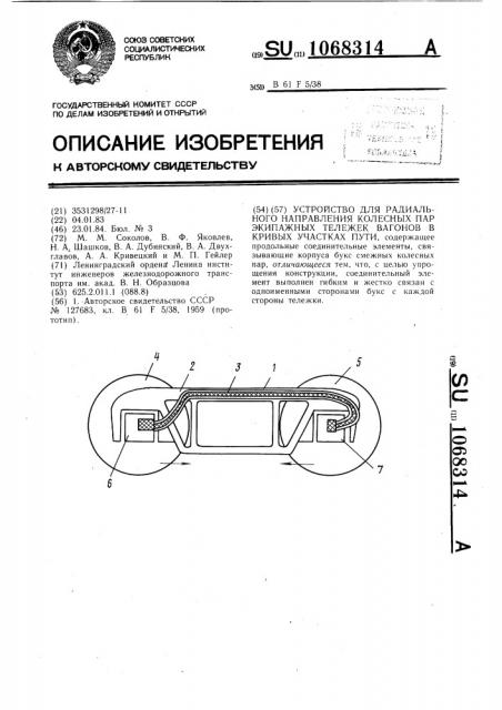 Устройство для радиального направления колесных пар экипажных тележек вагонов в кривых участках пути (патент 1068314)
