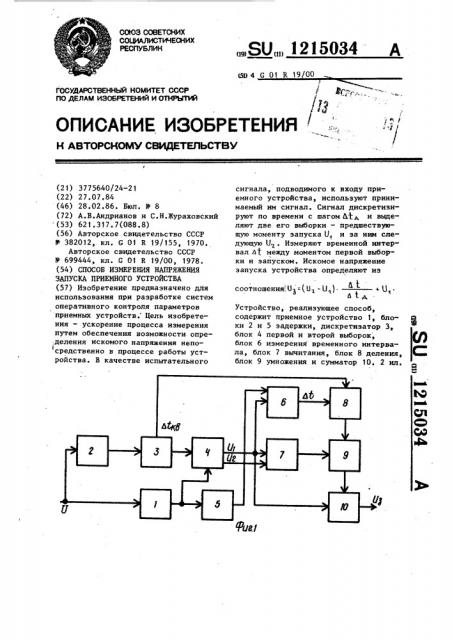 Способ измерения напряжения запуска приемного устройства (патент 1215034)