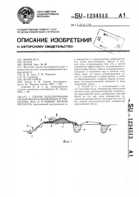 Способ складирования сильноминерализованных и токсичных вод в условиях вечной мерзлоты (патент 1234513)