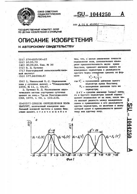 Способ определения пола цыплят (патент 1044250)