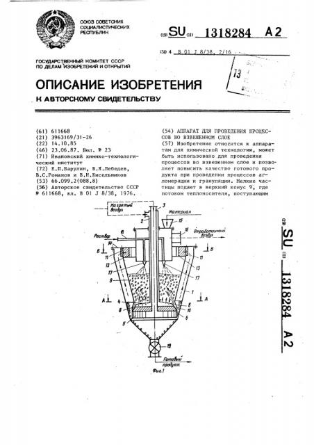 Аппарат для проведения процессов во взвешенном слое (патент 1318284)