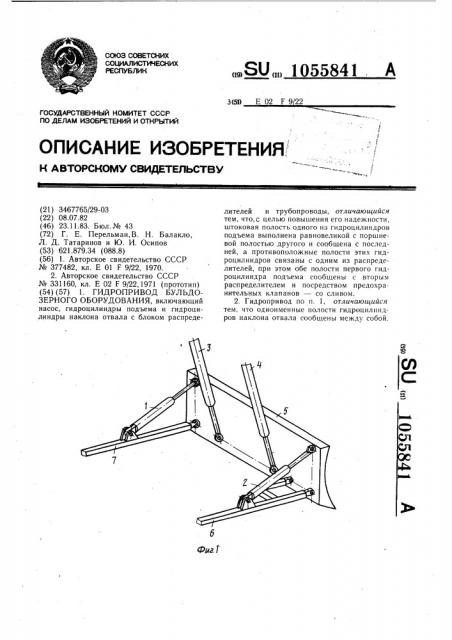 Гидропривод бульдозерного оборудования (патент 1055841)