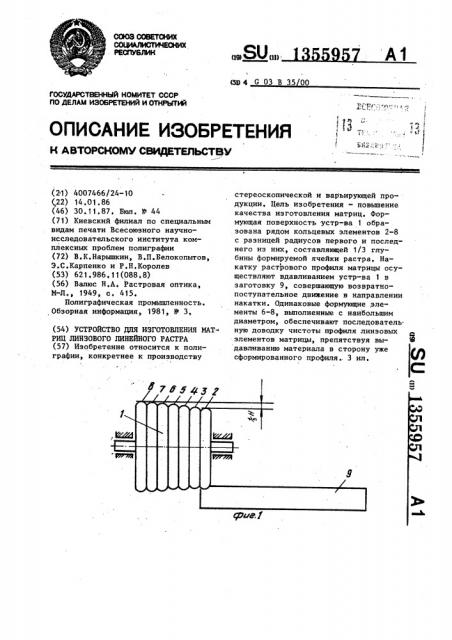 Устройство для изготовления матриц линзового линейного растра (патент 1355957)
