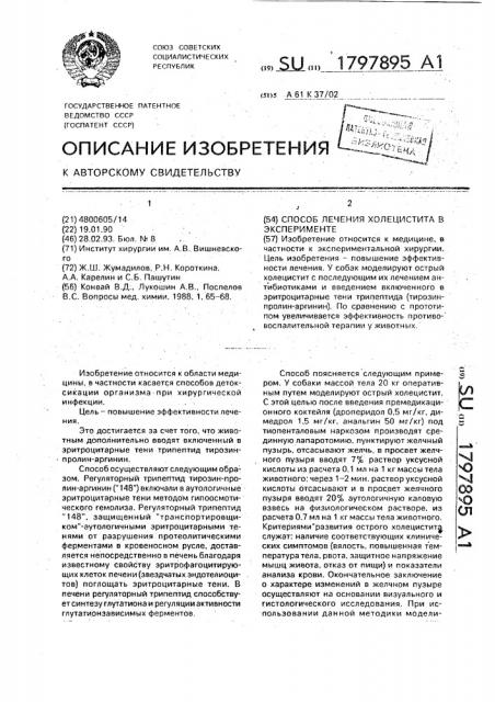 Способ лечения холецистита в эксперименте (патент 1797895)