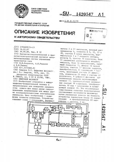 Цифровой фазометр (патент 1420547)