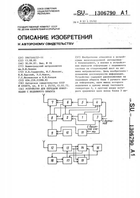Устройство для передачи информации с подвижного объекта (патент 1306790)