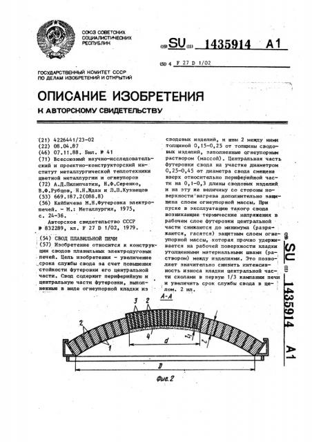 Свод плавильной печи (патент 1435914)