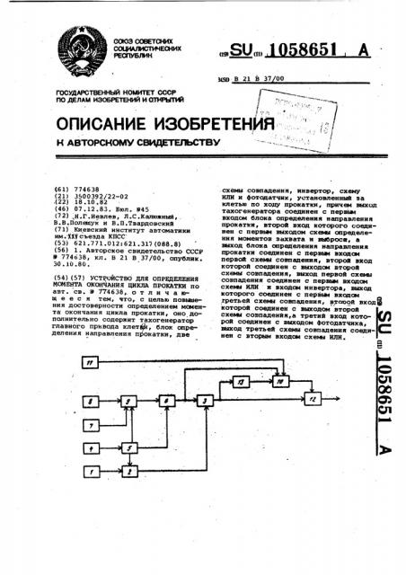 Устройство для определения момента окончания цикла прокатки (патент 1058651)