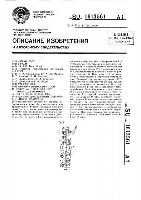 Долото для бурения скважин большого диаметра (патент 1613561)